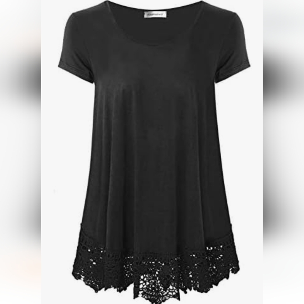 PLUS SIZE Elegant Black Lace Hem Women's Top
